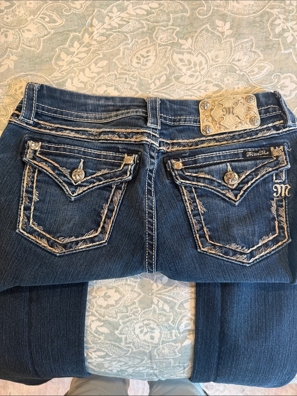 Miss Me Dark Blue Skinny Jeans with Embroidered Pocket